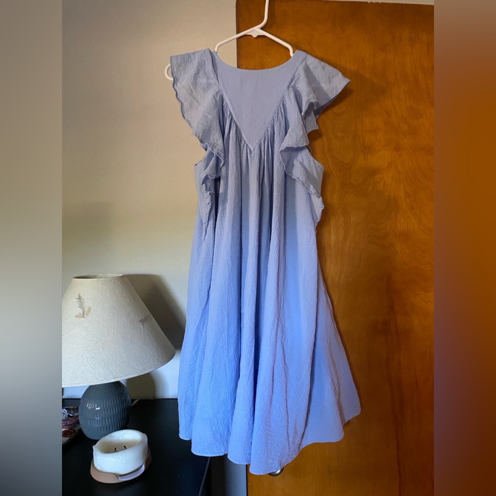 COS Ruffled Cap-Sleeve Dress - Blue - Picture 5 of 7